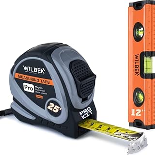 25 Ft Measuring Tape Retractable Set with 12" Heavy-Duty Aluminum Torpedo Level Tool, Automatic Lock Retractable Ruler Easy Read Tape Measure, Tape Measure 25 ft, Steel Tape Measure.
