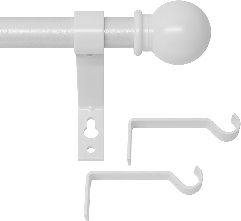 Barras de cortina blancas para ventanas de 28 a 48 pulgadas, juego de barras de cortina resistentes con soportes, barras de cortina decorativas ajustables para dormitorio, sala de estar, barra de metal de 5/8 pulgadas