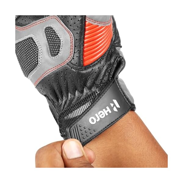 Hero MotoCorp Cycling Leather Short Riding Gloves - Knuckle & Finger Protection, Touch Screen Sensitive, with Palm Slider (Size L)
