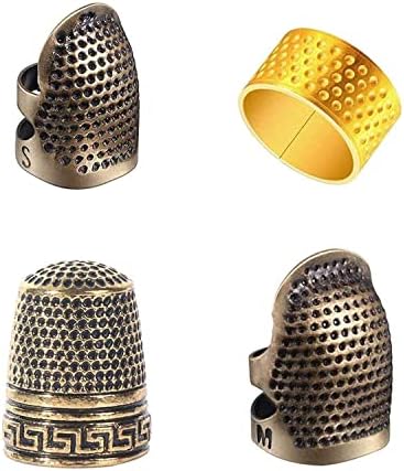 4 Pieces Sewing Thimble, Metal Copper Sewing Thimble Finger Protector Adjustable Finger Shield Ring Fingertip Thimble Sewing Quilting Craft Accessories DIY Sewing Tools