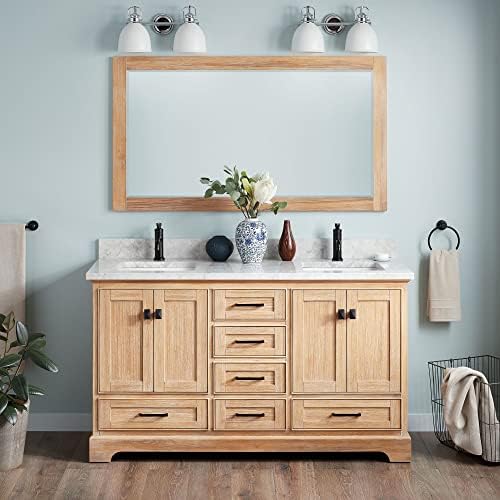 Signature Hardware 483457 Quen 60" Free Standing Double Basin Vanity Set with Cabinet, Vanity Top, and Undermount Sink - 1 Faucet Hole - Driftwood Brown/Carrara Marble