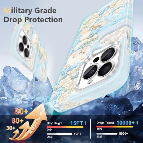 Coque iPhone 15 Pro Magsafe Fingic fleur peinture 3D phosphorescente