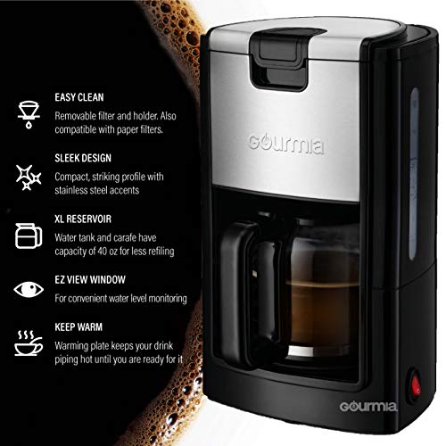 Gourmia Gcm1835 10-Cup Automatic Drip Coffee Maker With Extra-Large 40-Ounce Reservoir -One-Touch Brewing - Glass Carafe - Stainless Steel Accents - Reusable Filter - 900 Watts #TOP1