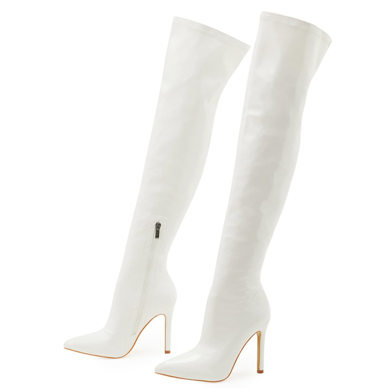 Generisch Fermeture éclair intérieure en cuir verni doux avec talon haut, bottes élastiques tendance au-dessus du genou pour l'extérieur