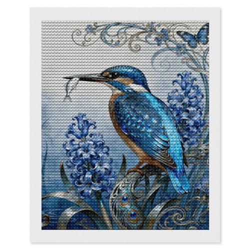 Kit peinture diamant 5D mosaïque adulte DIY martin-pêcheur jacinthe