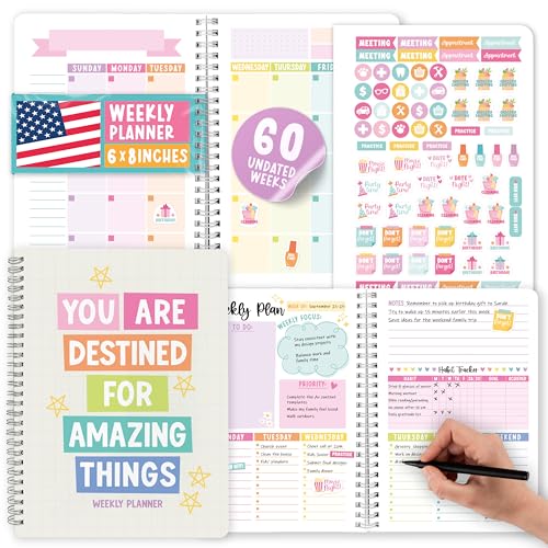 Undated Planner Weekly and Monthly - Spiral Undated Weekly Planner for Kids & Adults, Week Planners Habit Tracker, Goal Planners Notebook for Work, Agenda Planning Notebook