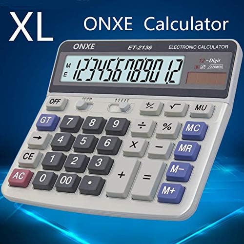 Calculator, ONXE Standard Function Electronics Desktop Calculators, Solar Dual Power, Big Button and 12 Digit Bold Font Large LCD Display, Handheld for Daily and Basic Office (2136)