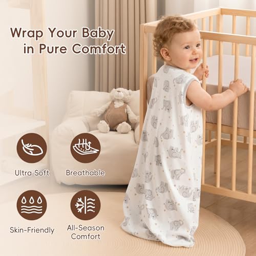 Image of david's kids 3 Pack 100% Organic Cotton Baby Sleep Sack 6-12 Months, Ultra Soft Baby Wearable Blankets with 2-Way Zipper, Comfy Sleep Sack for Newborn Boys Girls Neutral, Medium Size, Elephant
