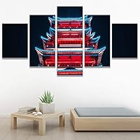 SIGNWIN 5 Panel Canvas Wall Art Temple Lights for Home Decorations Ready to Hang - 60