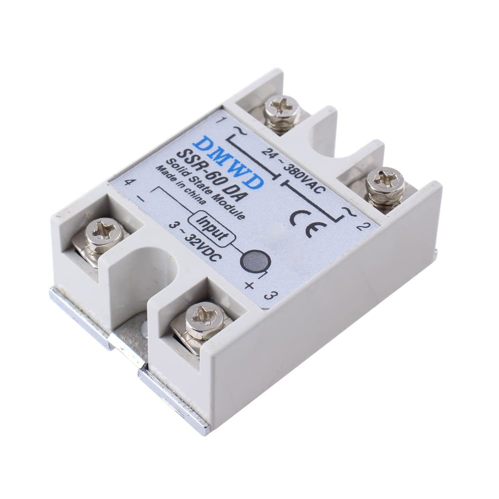 SSR-60DA Solid State Relay DC to AC (Input 3-32V DC Output 24-380V AC) with Heat Sink, 60A
