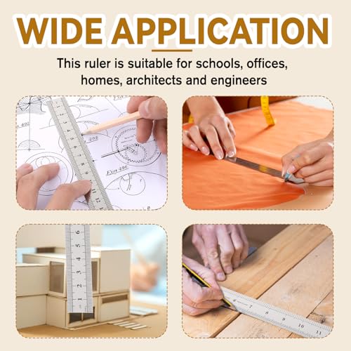 4 Stück Edelstahl Lineal Präzisions Metall Lineal Set 10cm/15cm/20cm/30cm Doppelseitenskala Kante Stahllineal mit Messwerkzeug Gerader Rand für Engineering Lehre Zeichnungen Büro