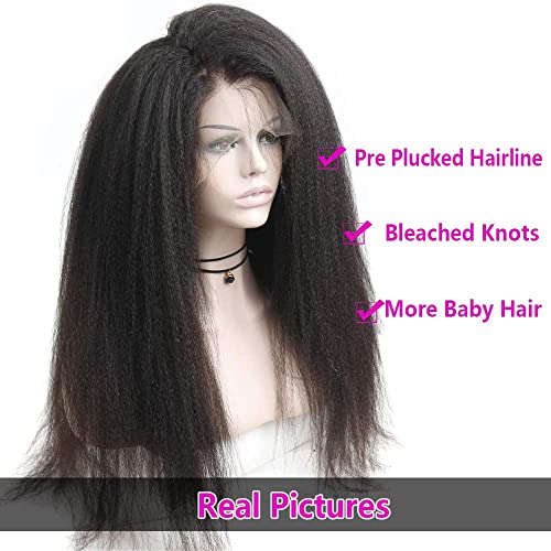 13X6 Kinky Straight Human Hair Wig For Black Women 180% Density Hd Transparent Lace Front Wigs Human Hair Pre Plucked With Baby Hair Natural Hairline Yaki Straight Brazilian Virgin Human Hair Wigs 20Inch #TOP7
