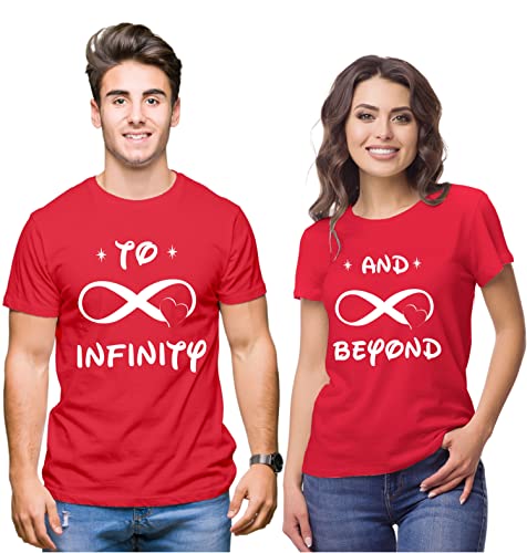 Image of Hangout Hub Men's & Women's Round Neck T-Shirt-To Infinity & Beyond-Pack of 2-Couple T-Shirts