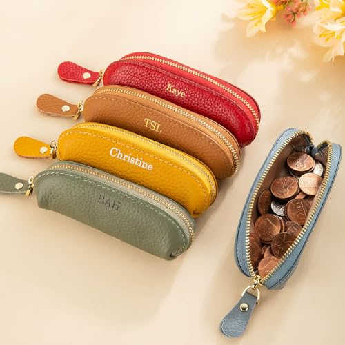 Personalized Multicolor Mini Genuine Leather Coin Purse Small Change Zipper Purse Makeup Bag with Name Daily Travel Accessories Birthday Gift for Women3
