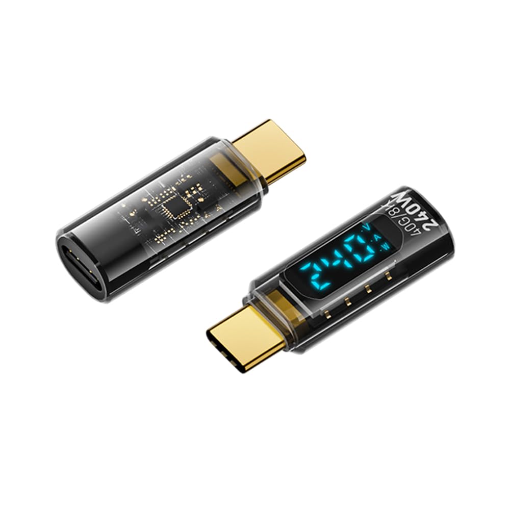 YFFSFDC USB4.0 Type C 変換アダプタ LEDワットスクリーン表示【2個セット】 PD対応 240W急速充電 8K@60Hz映像出力 オス-メス スマートチップ搭載 40Gbps高速データ転送 OTG usb c ケーブル用 MacBook/スマホ/iPhone15/Galaxy/Pixel/Google/SwitchなどUSB-Cデバイスに対応 (ライトブラック)