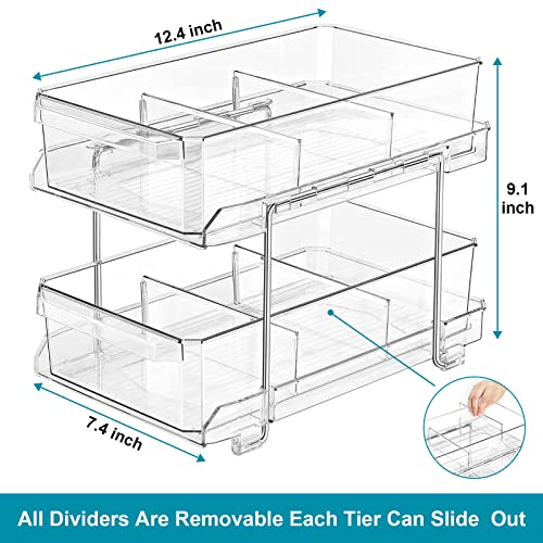 image for stusgo Two Pack 2 Tier Clear Organizer with Dividers,Acrylic Storage U
