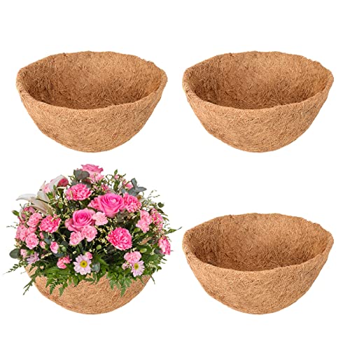 Legigo 4 Pack 14 Inch Hanging Basket Coco Liners Replacement, 100% Natural Round Coconut Coco Fiber Planter Basket Liners for Hanging Basket Flowers-Vegetables