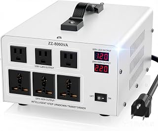 10000W Voltage Converter Transformer Step Up/Down 110V/120V to 220V/240V, Auto Voltage Recognition, 6 Outlets, LCD Display & Circuit Breaker for Home Appliances & International Use