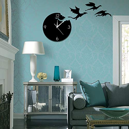 The Geeky Days Magic Flying Angry Fantasy Dragon Wall Clock Abstract Gothic Fairytale Dragon Wall Art Quartz Analog Quiet Decorative Wall Watch #TOP7