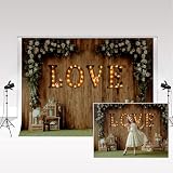 Kate Foto de Madera Telón de Fondo 2.2x1.5m Fotografía Floral Blanca Señal de luz de Amor para el Día de San Valentín Primavera y Verano Decoración al Aire Libre