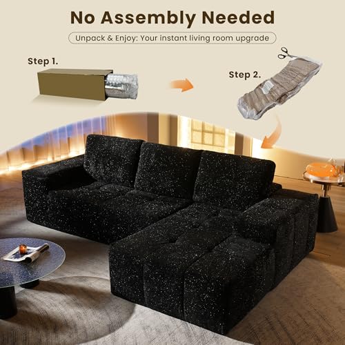Image of 114 inch Glitter Cloud Sectional Couch with L-Shape Chaise, Modern Boneless Couches for Living Room, Fluffy Tufted Deep Seat Modular Sofa in a Box No Assembly