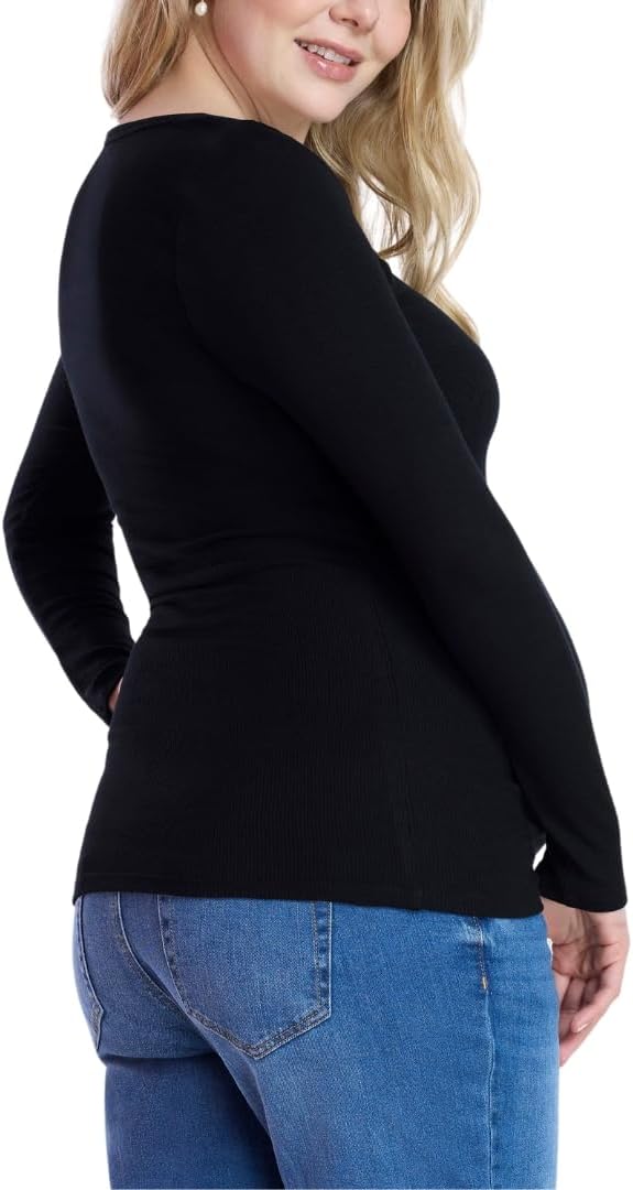 Motherhood Maternity Women's Long Sleeve Square Neck Ribbed Pregnancy T-Shirt