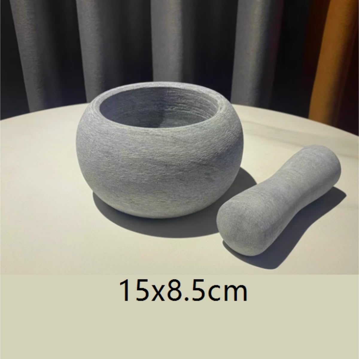 Keramik Knoblauch Ingwer Pestle Set, Steinmörser und Stößel, Knoblauch-Ingwer-Gewürzmühle, Grau, 15 x 8,5 cm