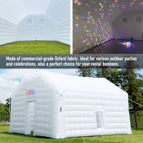 Large White Inflatable Nightclub 20X16.5X12Ft Disco Cube Gazebo Event House with Logo Area Portable Inflatable Party Tent for Birthday, School Events, Backyard Party, Rental Business