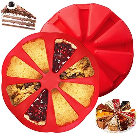 Miotlsy Silicone Bake Ware Large Round 8 Triangle Cavity Cake Pan Mold Silicone Portion Cake Molds Soap Mould Pizza Pan, 27x27x5 cm (2pcs)
