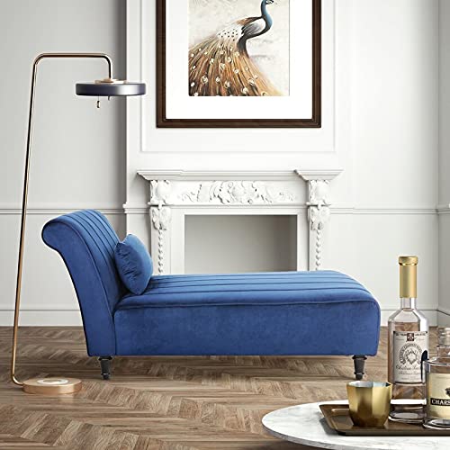 Nova Style Dark Blue Velvet Chaise Longue with Traditional Classic