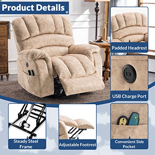 Socialcomfy Large Electric Power Lift Recliner Chair For Elderly Big People, Heated Massage Motorized Reclining Sofa, Wide Soft Fabric Recliners With 2 Remote Controls, Side Pockets & Usb Ports, Beige #TOP5