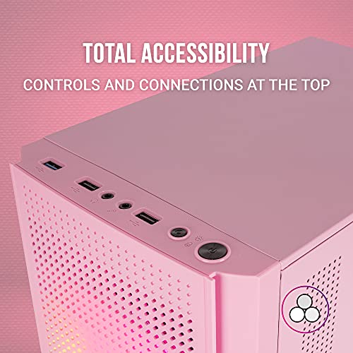 Chasis PC Mars Gaming MC300 rosa MicroATX con frontal de malla total 5
