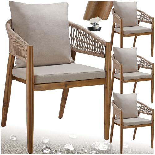 tectake® Lot de 4 Chaise de Jardin Fauteuil Salon extérieur Bois d'acacia avec Accoudoirs,...