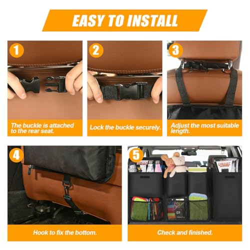 URAQT Kofferraum Organizer Auto, Aufbewahrungstasche, Kofferraumtasche Auto, Wasserdicht Multifunktionale, Teilt Kofferraum Rücksitz mit Vielen Tasche Schwarz 90CM*46CM