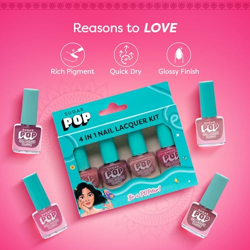Image of SUGAR POP 4 In 1 Nail Lacquer Kit- 01 Nude Nectar, Matte Finish, 20 Millilitres