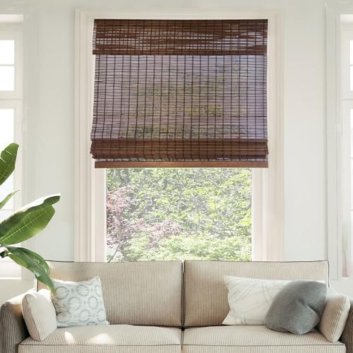 CHICOLOGY Bamboo Roman Shade, Cordless Light Filtering Woven Wood Window Treatment for Living Room...