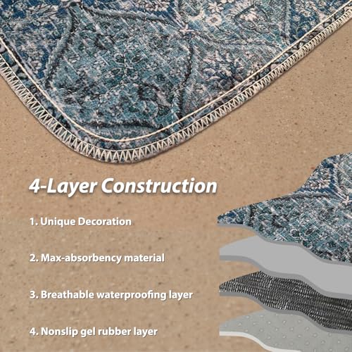 Image of nunubaby 4PACK Washable Pee Pads for Dogs, Stylish, Non-Slip and Leak-Proof Pee Pads. Reusable Potty Pads for Dogs for Crates and Floors.(Blue /Multi,24 inch x48 inch )