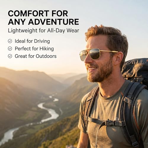 Image of CAMPCO HUMVEE Polarized Aviator Sunglasses for Men & Women - Gold Frame, Gray Lens, UV400 - Great for Driving, Fishing, Gifts