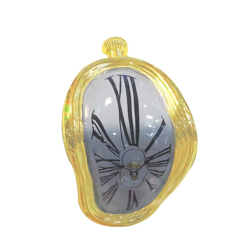 Pleayietoopiatiey Table Shelf Desk Melting Clock Non-ticking Silent Home Office Watch Living Room Bedroom Clock, gold