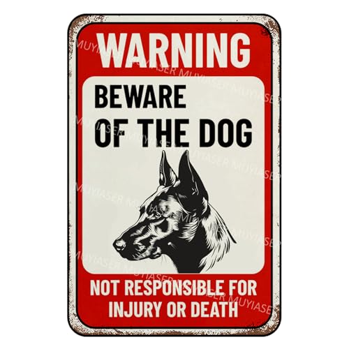 MUYIASER Warnschild mit Aufschrift "Beware Of Dog", belgisches Malinois, Aluminium-Blechschilder, für den Außenbereich, Hofschild, Warnschild für Zaun, Hof, Zuhause, Küche, Bauernhof, Garten,