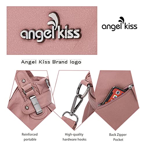 Image of Angel Kiss Women's Designer Handbag Large Double Zipper Multi Pocket Washed Leather Purse