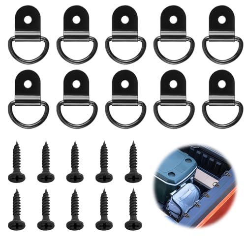 Qaum 10 Pcs Anneaux d'Arrimage en Acier Inoxydable en D - en Acier Inoxydable - pour Remorque - 36 X 4,5 Mm - Noir - avec Vis avec Charge De 100 Kg - Durable - pour Camion, Mécanique, Camping