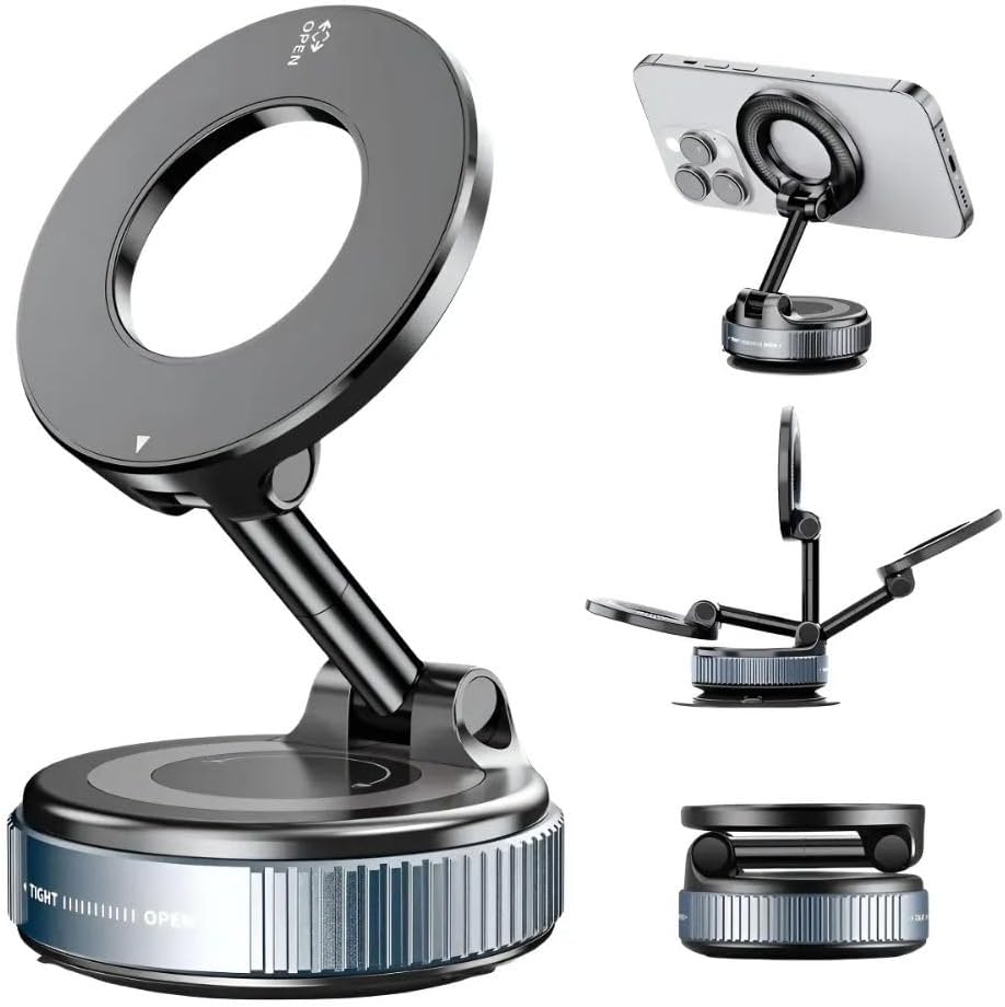 Suporte Magnético 360° para Celular com Ventosa Forte – Ideal para Carro, Mesa, Parede e Vidro | Portátil, Prático e Seguro (Preto) Premium
