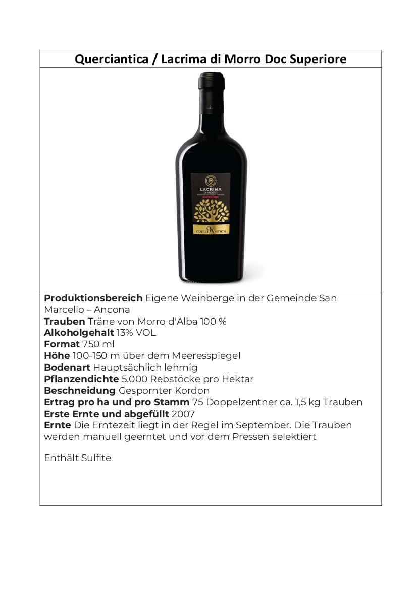 Lacrima di Morro D'Alba D.O.C. Superiore vino rosso VELENOSI (6 bottiglie 75 cl.)