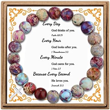 Religious Gifts for Women Natural Stone Cross Bracelet for Her Catholic Beaded Bracelets for Women Healing Crystal Jewelry for Girls Birthday Gift Ideas Anniversary Easter Christian Gift for Women