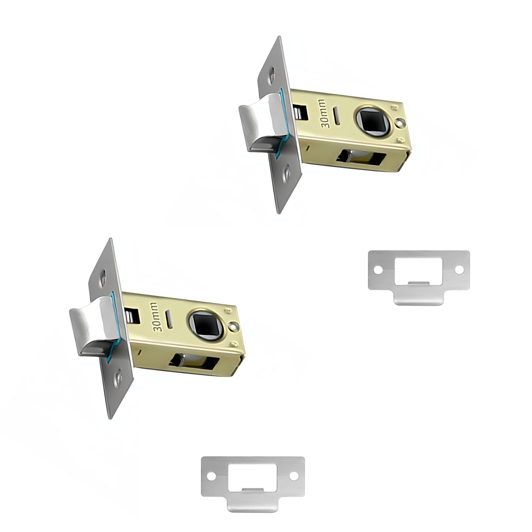 Hotooldo 2 Pcs 30mm Stainless Steel Door Latch,Flat Tubular Mortice Latch,Mute Door Sprung Latch,with Stainless Steel Panel (‎‎Flat 30mm)