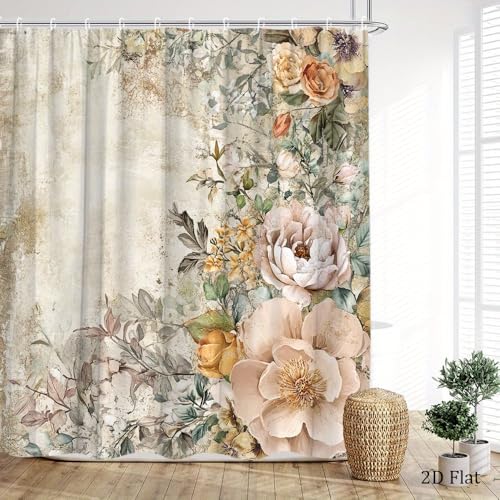 Rideau de douche floral imperméable pour éviter l'eau sur le sol