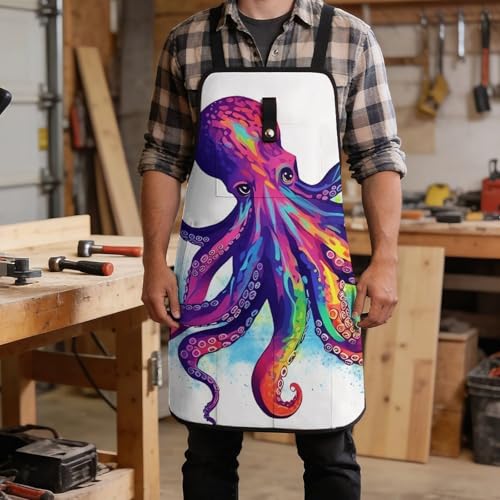 Delantal multiuso con diseño pulpo colorido y múltiples bolsillos miniatura 5