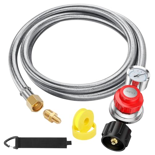 5 Feet 0-30 PSI Adjustable High Pressure Propane Regulator with Gauge, QCC1 to 3/8