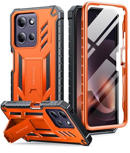 FNTCASE for Motorola Moto G-Power-5G-2026 Case: for Moto G Power 5G 2025 Case with Kickstand | Built-in Screen Protector Military Grade Drop Proof Protection Rugged Shockproof Protective Sturdy Orange